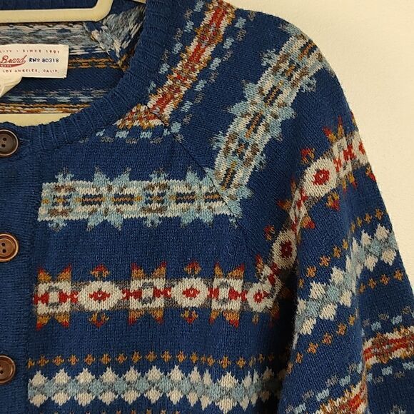 Lucky Brand Lambswool Striped Fair Isle Henley Sweater Unisex Size L - Picture 3 of 9
